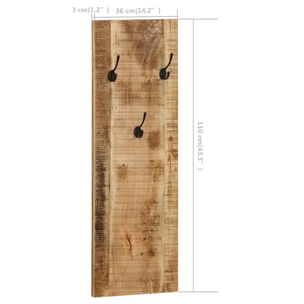 Set of two wall-mounted mango wood coat racks, each with six black hooks and dimensions 36x3x116 cm.