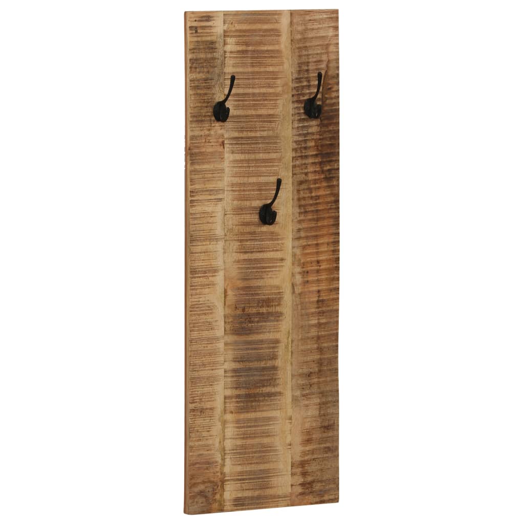 Set of two wall-mounted mango wood coat racks, each with six black hooks on a slatted board.