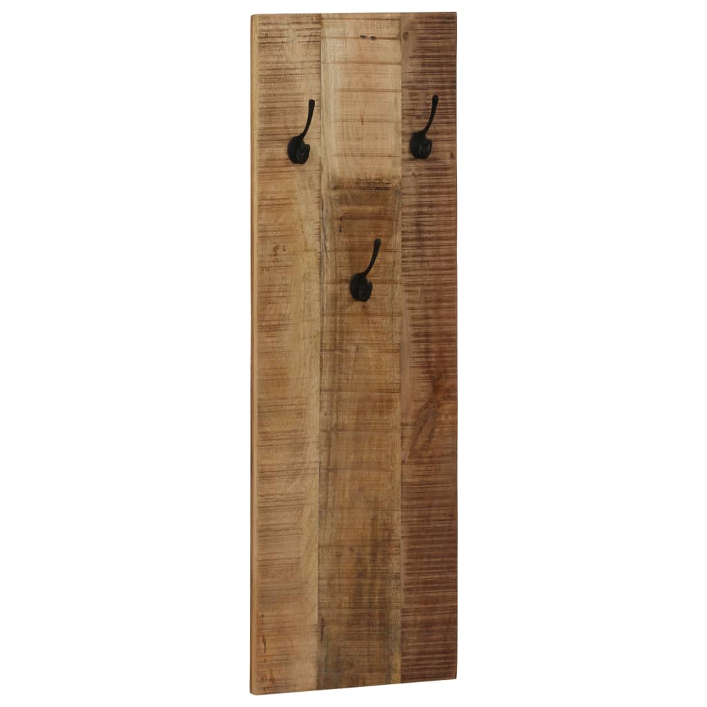 Set of two wall-mounted mango wood coat racks, each with six black hooks.