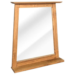 Vintage solid pinewood bathroom mirror with wooden frame and shelf, 27.6x31.1 inches.