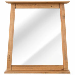 Vintage solid pinewood bathroom mirror with rectangular frame, 27.6 by 31.1 inches.