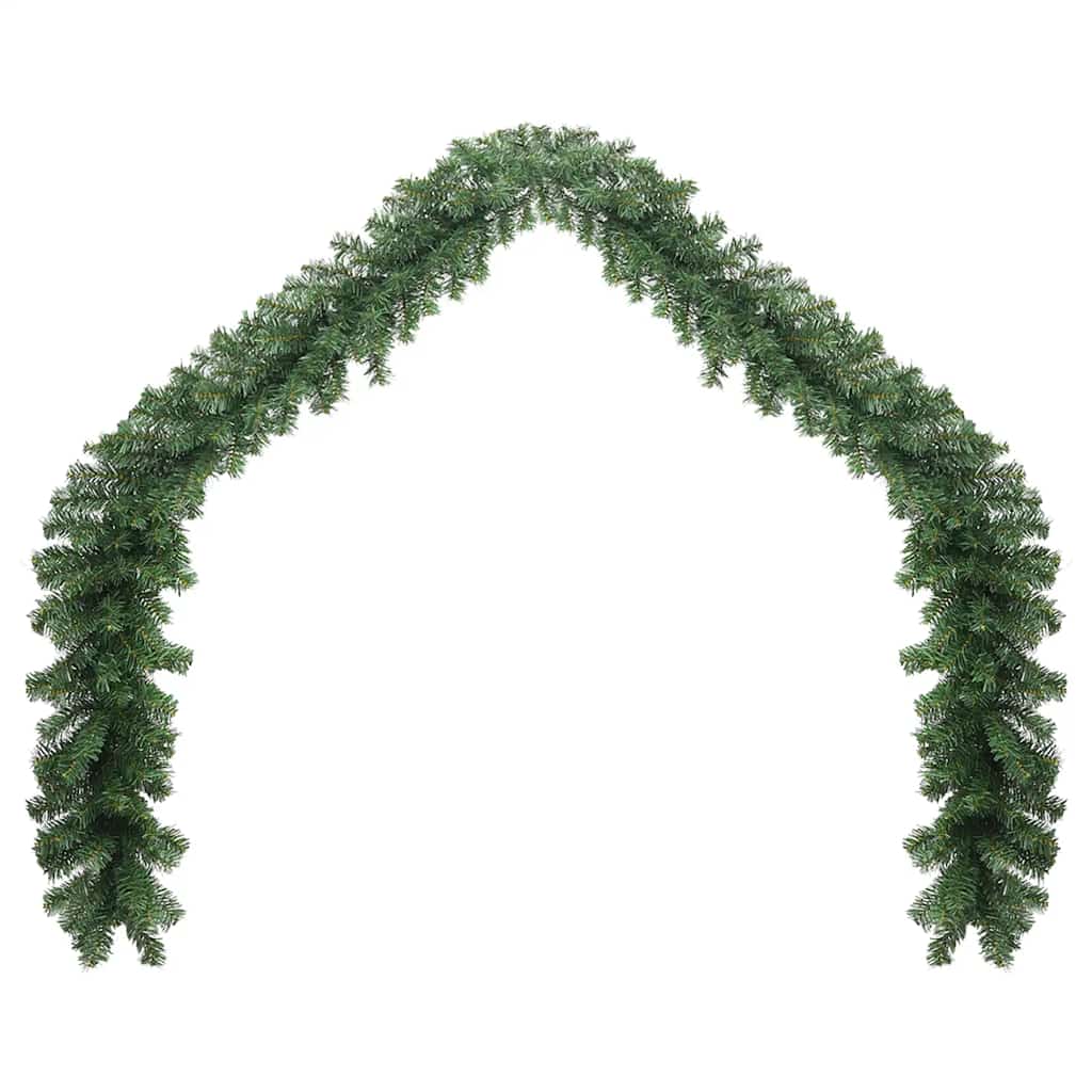 Green PVC Christmas garland 32.8ft long with 900 branches for indoor and outdoor use.