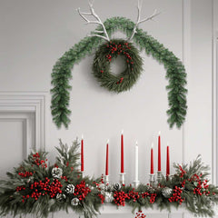 Green PVC Christmas garland with 1800 branches, 65.6ft long, for indoor or outdoor use.