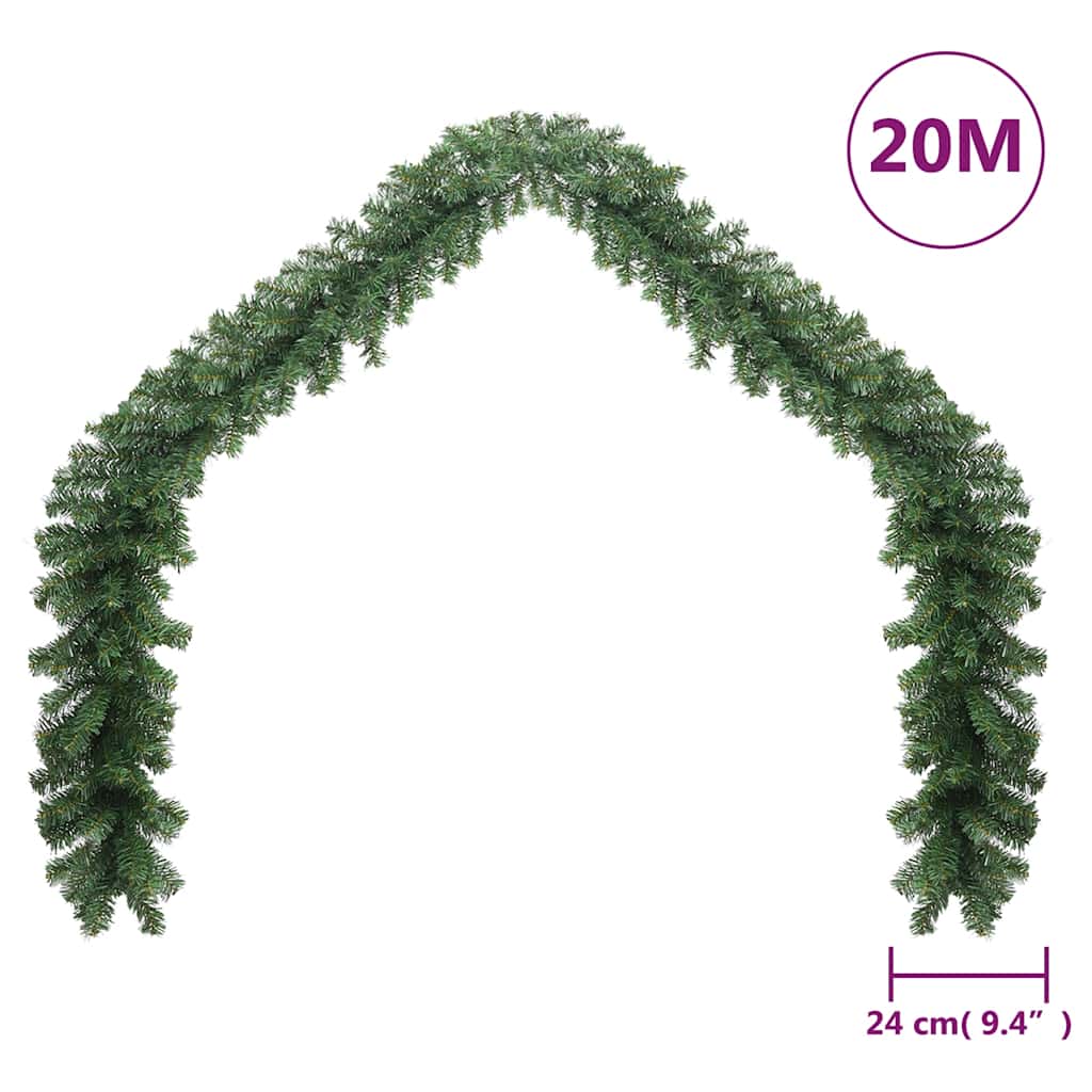 Green PVC Christmas garland arched, 20m long with 24cm depth.