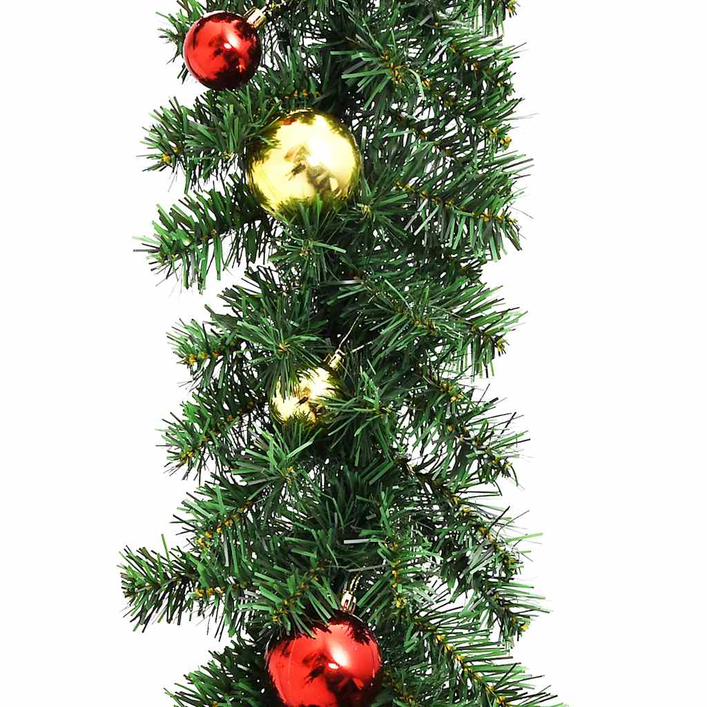 16ft PVC Christmas garland with red and gold baubles and LED lights.