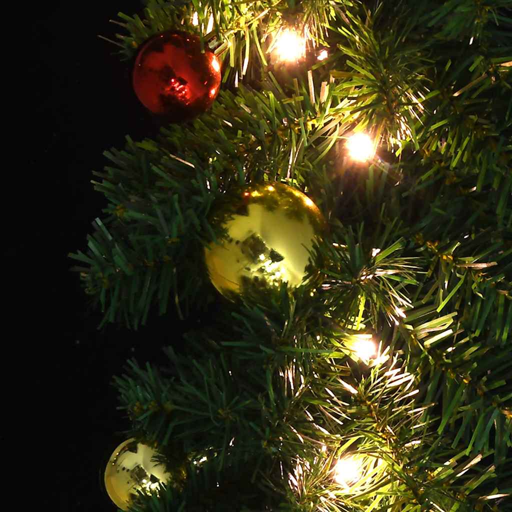 16ft PVC Christmas garland with gold and red baubles and warm LED lights on evergreen branches.