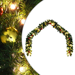 32.8ft green PVC Christmas garland with gold and red baubles and LED lights
