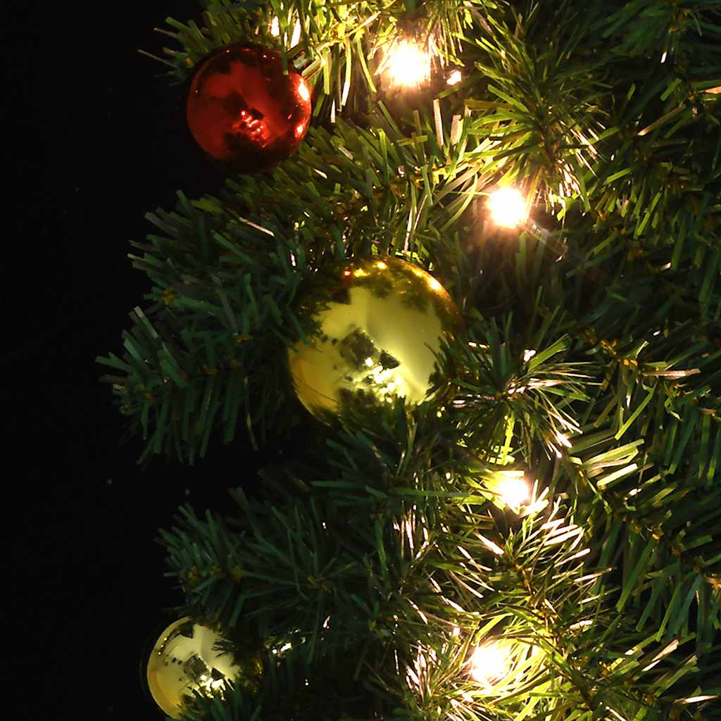 A 32.8ft green PVC Christmas garland with gold and red baubles and warm LED lights.