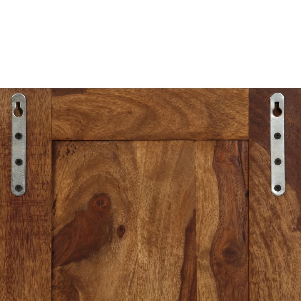 Two solid sheesham wood coat racks, each with four metal hooks mounted on the frame.