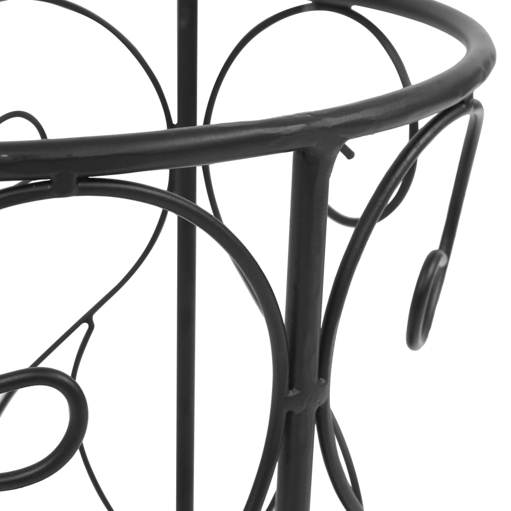Black vintage-style metal umbrella stand with scrollwork, 10.2x18.1 inches.