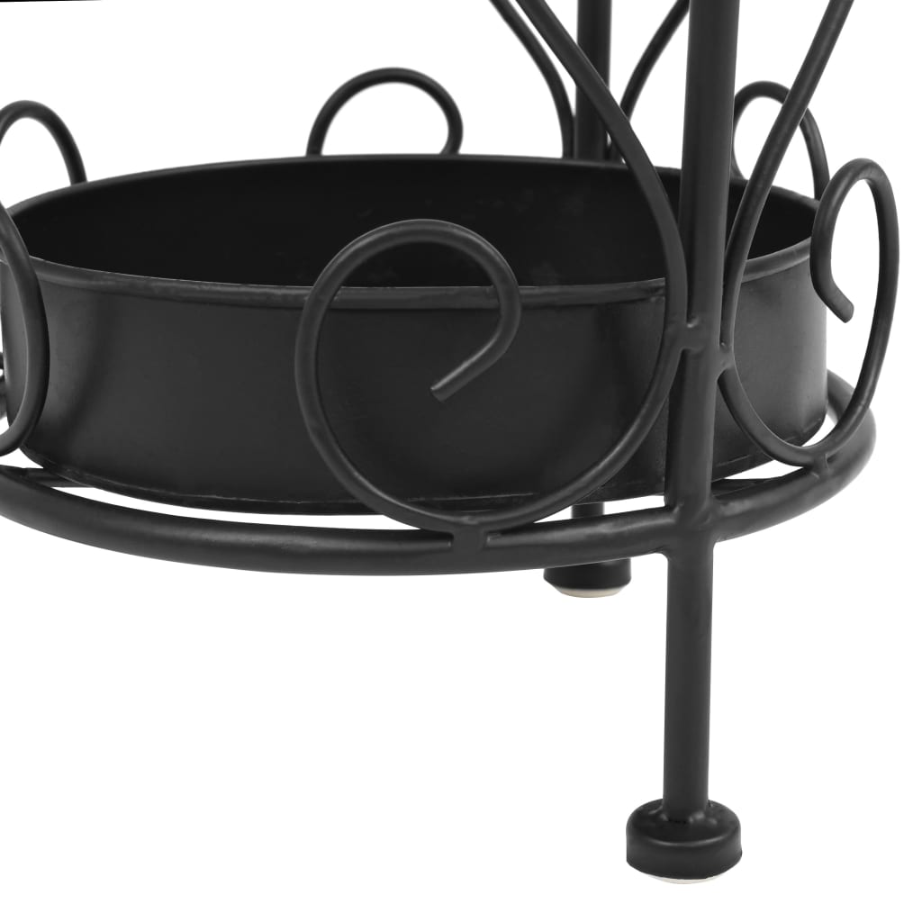 Black vintage-style metal umbrella stand with scrollwork, 10.2x18.1 inches.