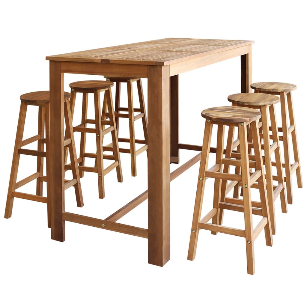 Bar Table And Stool Brown Solid acacia wood Large Footrest