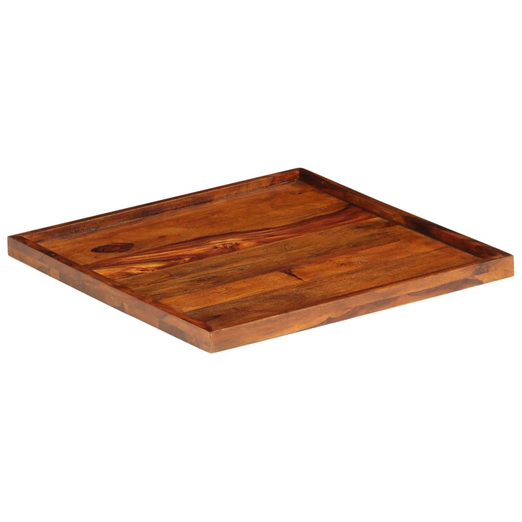 Square serving tray made of solid Sheesham wood with natural grain finish.