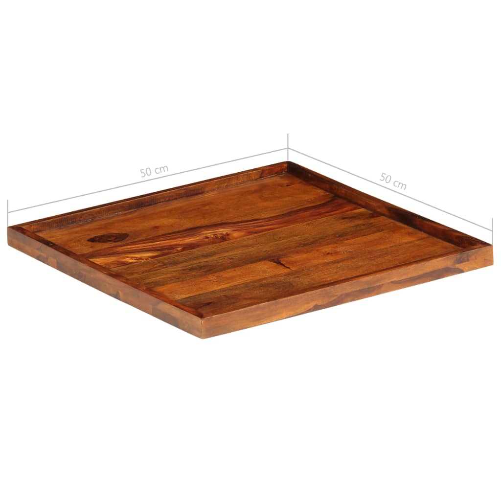 Square Sheesham wood serving tray with natural grain finish, measuring 19.7 inches.