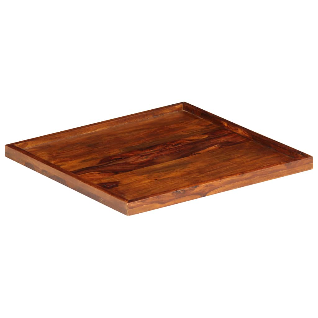 Square serving tray made of solid Sheesham wood with natural grain, measuring 19.7 inches.