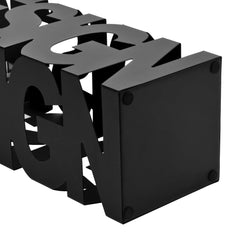 Black powder-coated steel umbrella stand with drip tray, featuring open "Bostome" lettering.