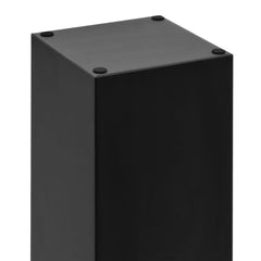 Black powder-coated steel umbrella stand with drip tray, 6.1-inch square and 19 inches tall.