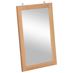 Rectangular solid teak wall mirror, 19.7 by 27.6 inches, with wall mounting hardware.