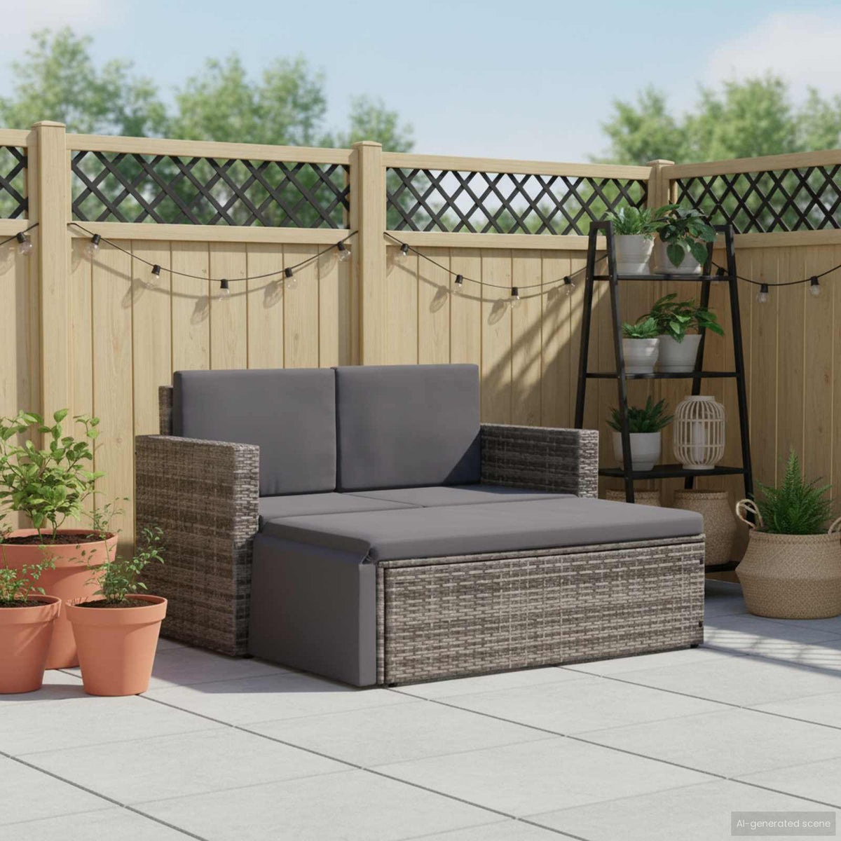 Rattan Sofa Set Grey and Dark Grey Poly Rattan and Polyester Medium