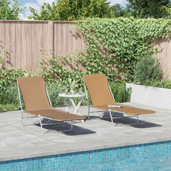 Sunlounger Set of 2 Taupe Powder-coated steel