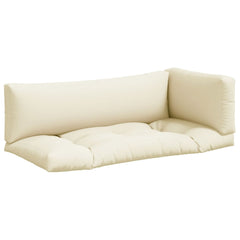 A three-piece set of sand-colored polyester pallet cushions.