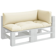 Three-piece sand-colored polyester cushions for pallet furniture, including seat, back, and side.