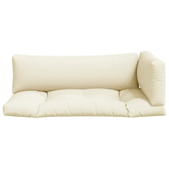 Three-piece sand-colored polyester pallet cushions set with seat, back, and side pieces.