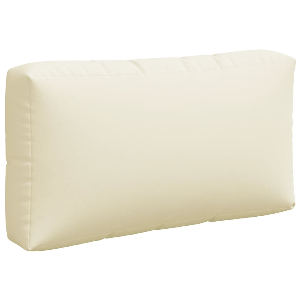 Three-piece set of beige polyester cushions for pallets, including seat, back, and side.