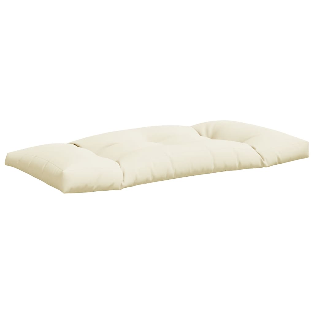 Three-piece sand-colored polyester pallet cushion set with seat, back, and side cushions.