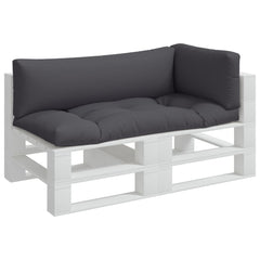 Three-piece gray polyester cushion set for pallet furniture, including seat, back, and side.