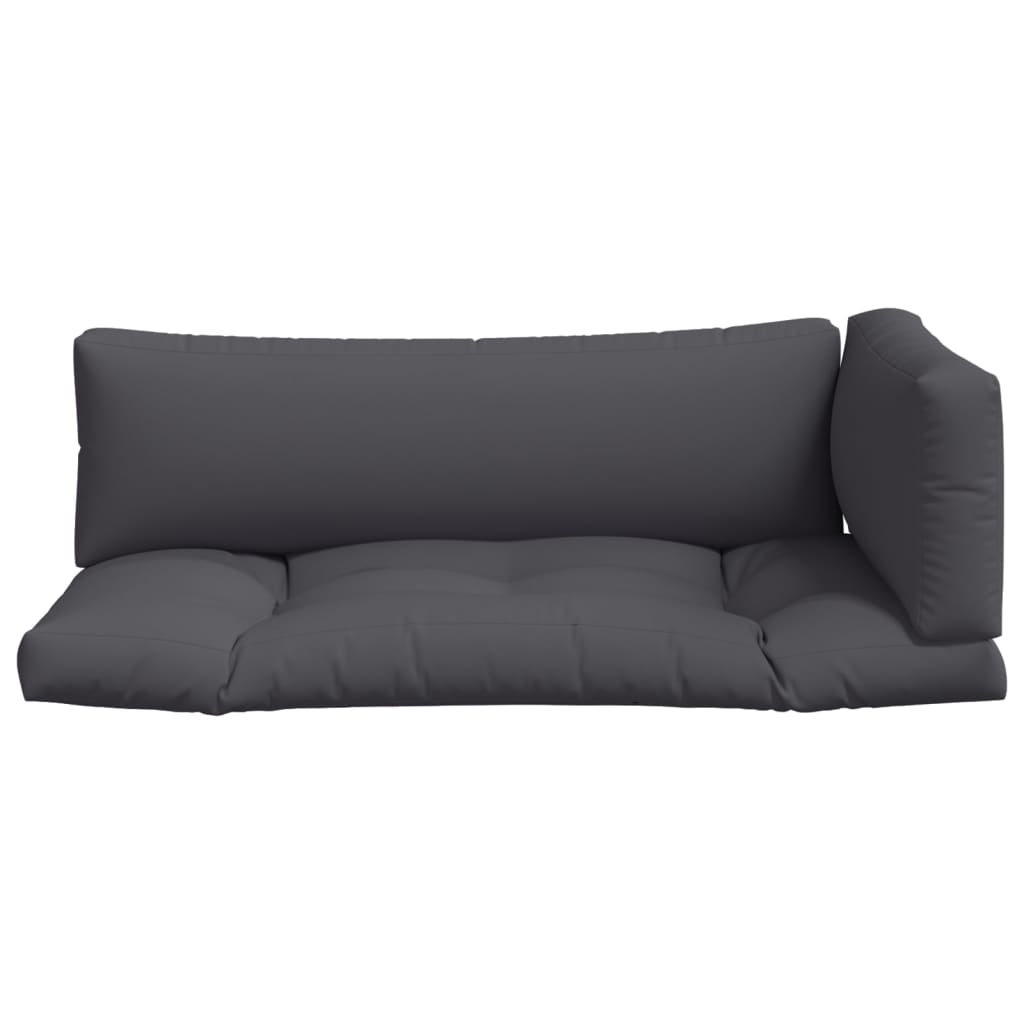 Gray polyester 3-piece pallet cushion set with seat, back, and side cushions.