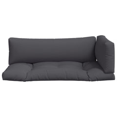 Gray polyester 3-piece pallet cushion set with seat, back, and side cushions.
