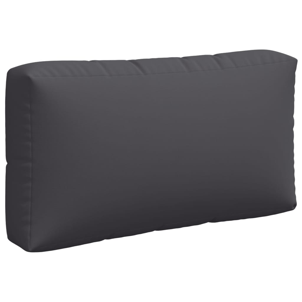 Three-piece gray polyester pallet cushion set for outdoor seating.
