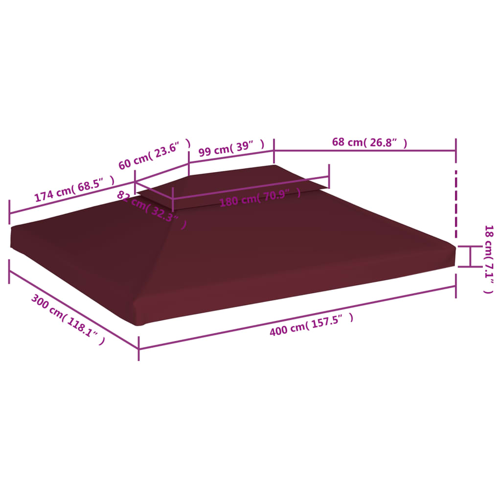 2-Tier Gazebo Top Cover 1 oz/ft?? 13.1'x9.8' Bordeaux