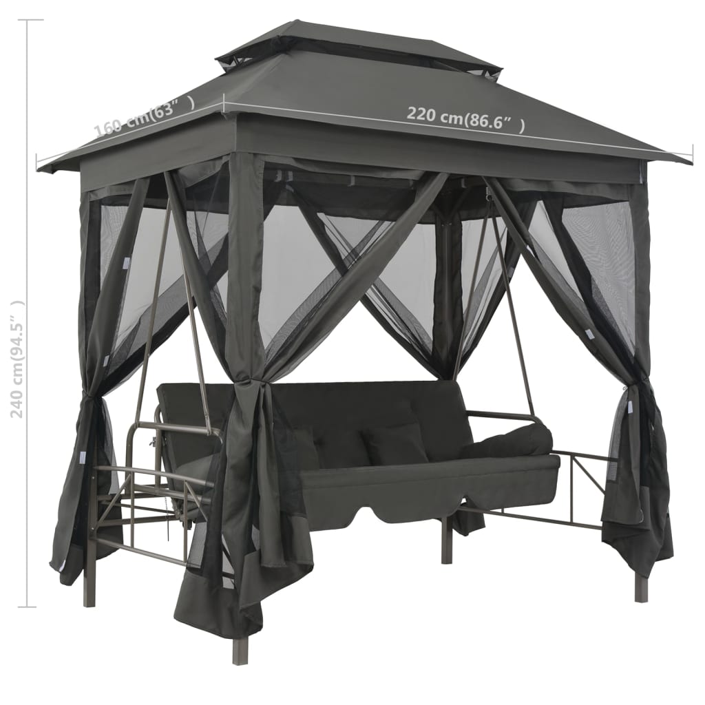 Outdoor Convertible Swing Bench with Canopy Anthracite 86.6x63x94.5 Steel