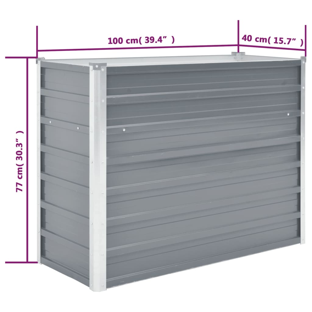 Garden Raised Bed Galvanized Steel 39.4x15.7x31.3 Gray