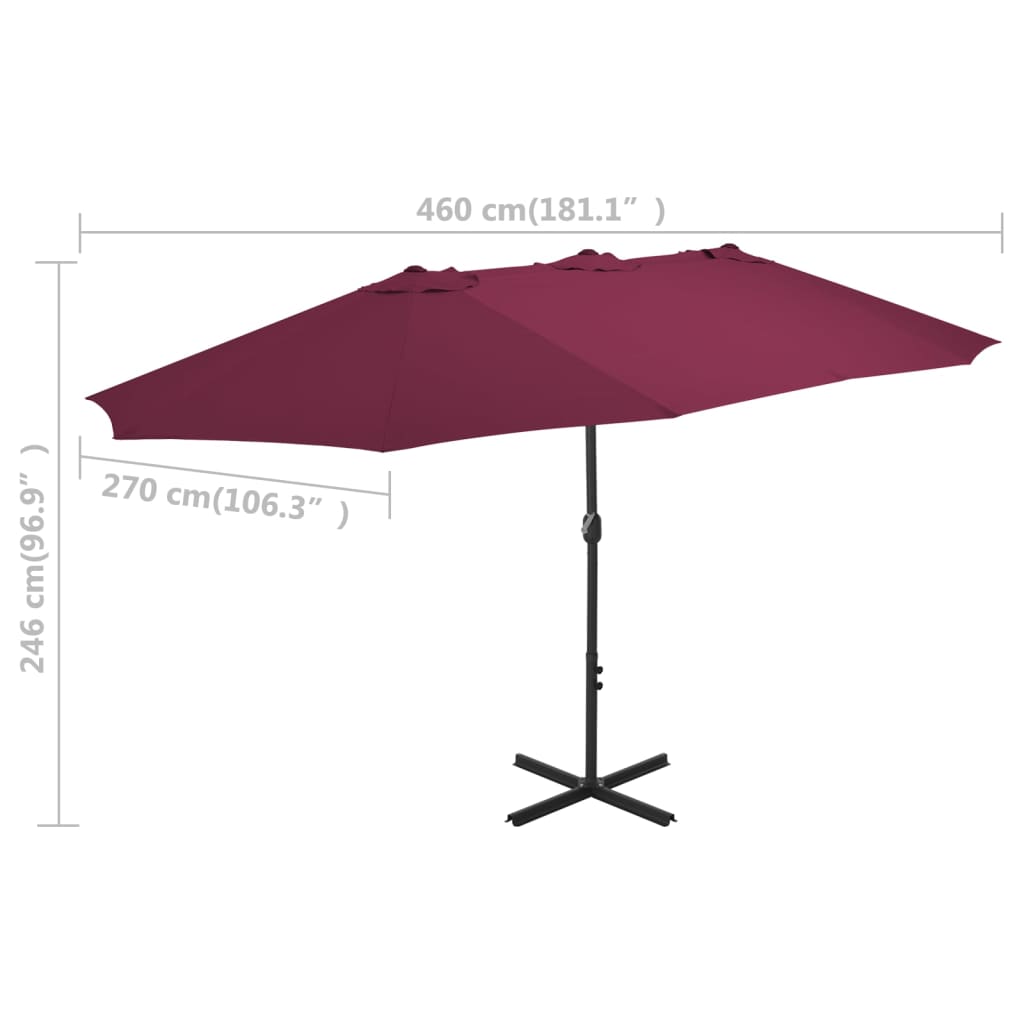Garden Parasol with Aluminum Pole 181.1x106.3 Bordeaux Red