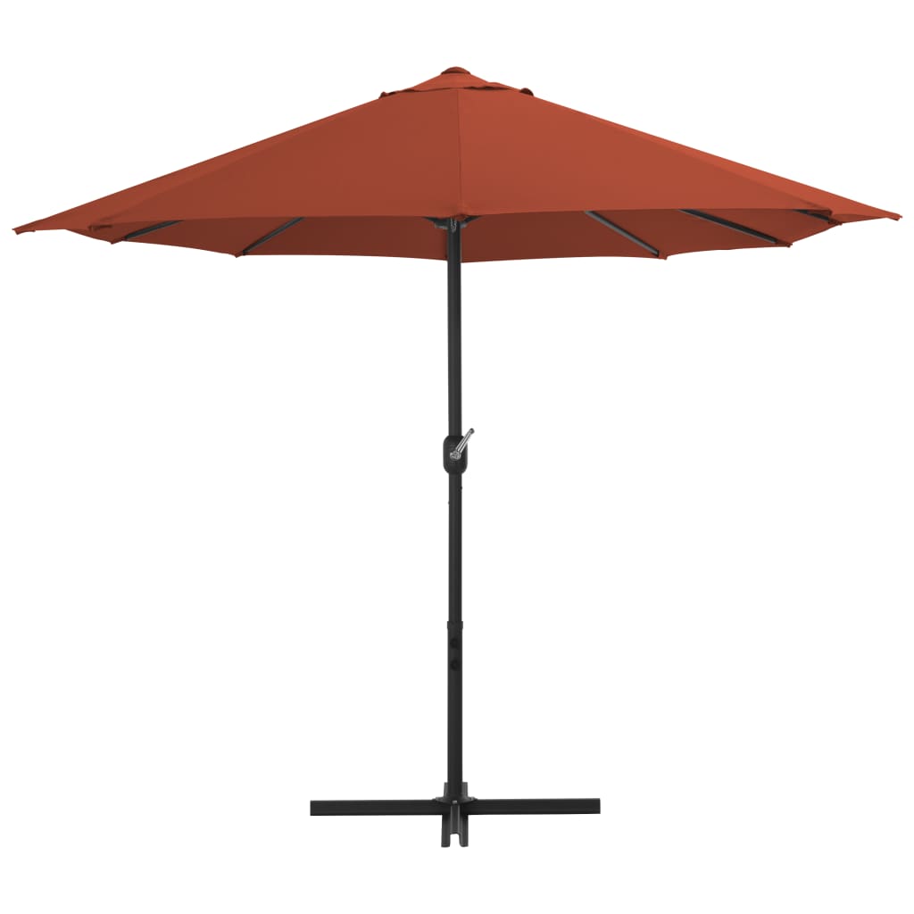 Terracotta garden parasol with aluminum pole and 181x106 cm canopy.