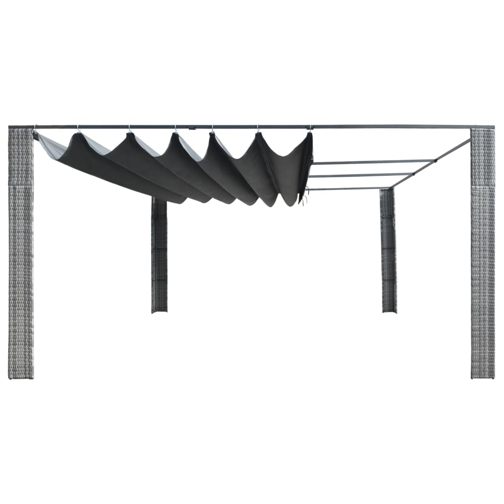 Gazebo with Sliding Roof Poly Rattan 157.4x157.4x78.7  Gray and Anthracite