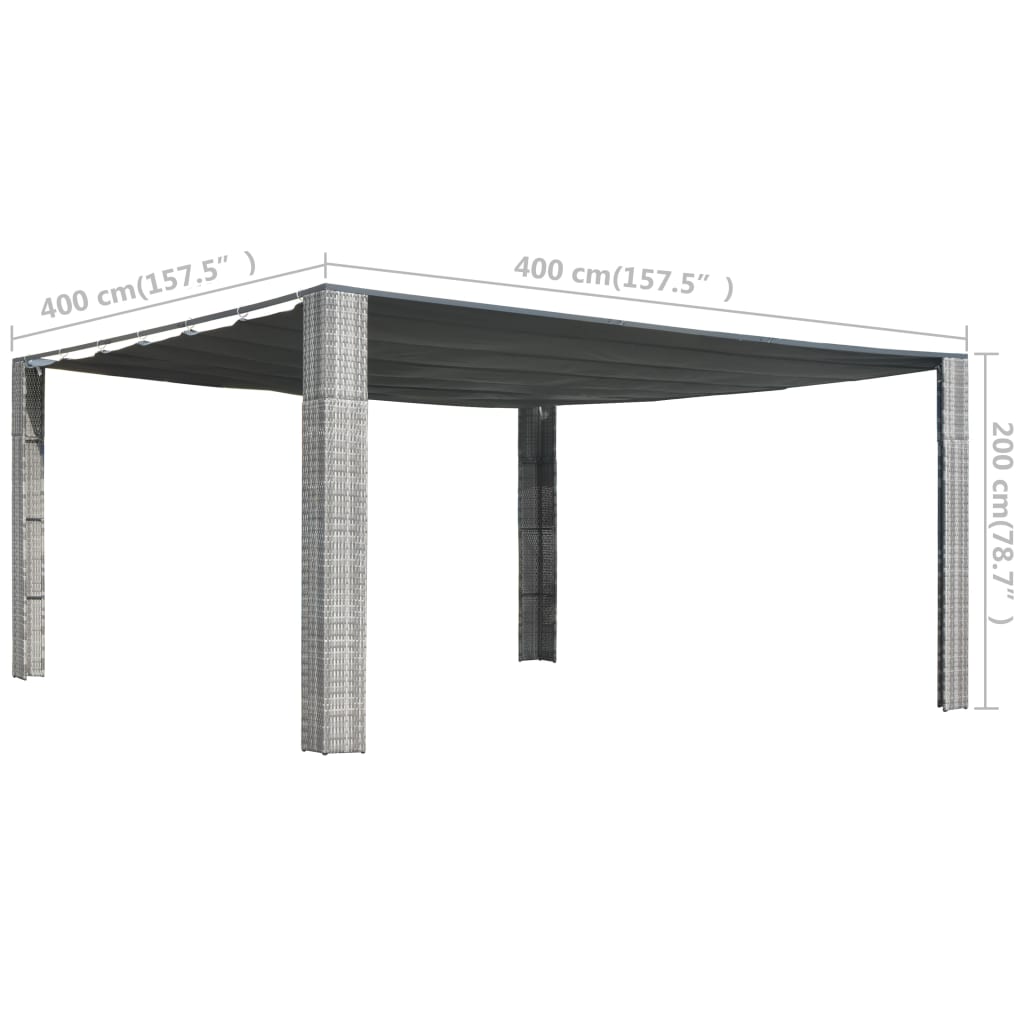 Gazebo with Sliding Roof Poly Rattan 157.4x157.4x78.7  Gray and Anthracite