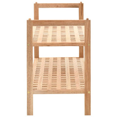 A 2-shelf shoe rack made of solid walnut wood with latticed shelves.