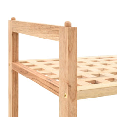 Bostome solid walnut wood shoe rack with two latticed shelves and natural finish.