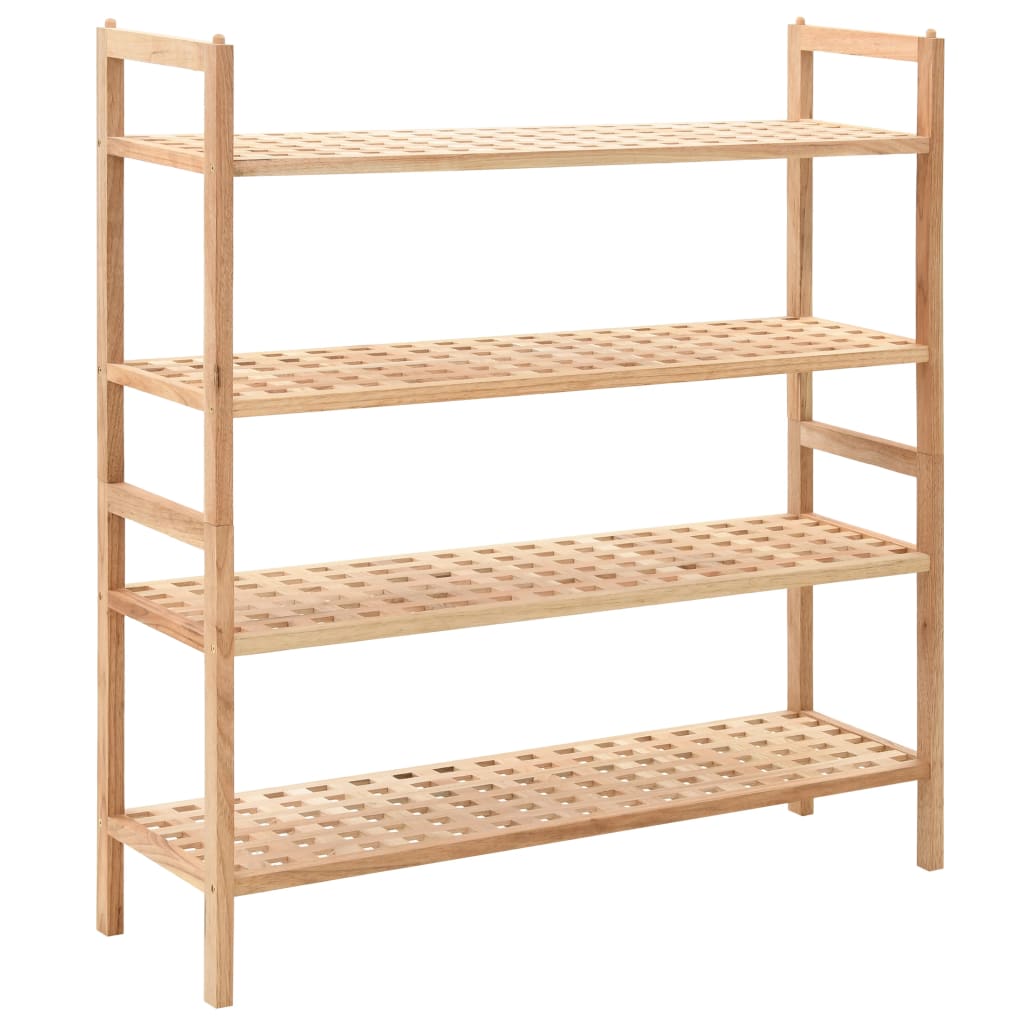 Solid walnut wood shoe rack with four latticed shelves, 27.2x10.2x31.9 inches.