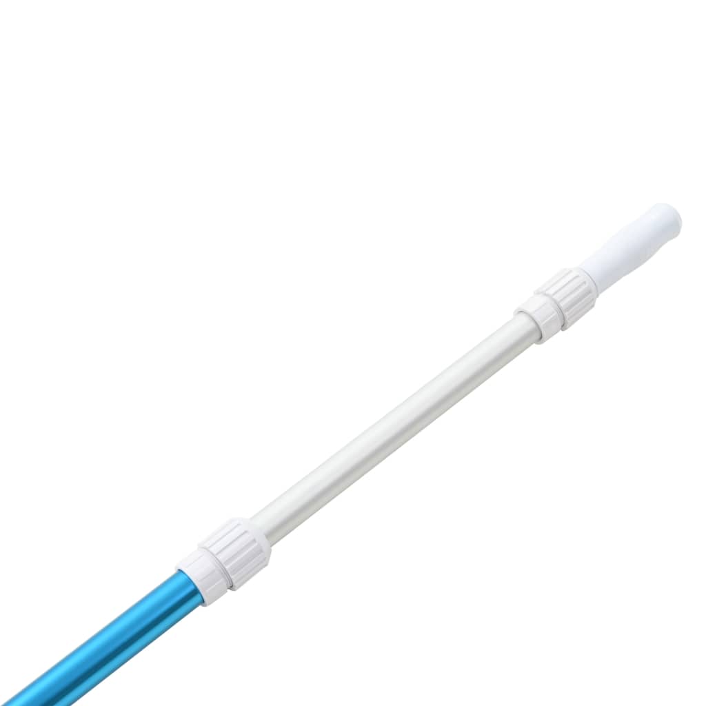 A 9-piece above-ground pool maintenance kit featuring a blue aluminum telescoping pole, white vacuum head, and other tools.