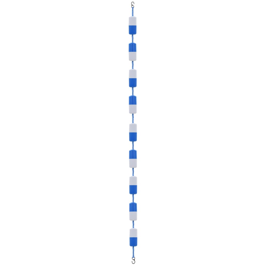 19.7-foot blue and white plastic swimming pool safety divider rope with floating discs.