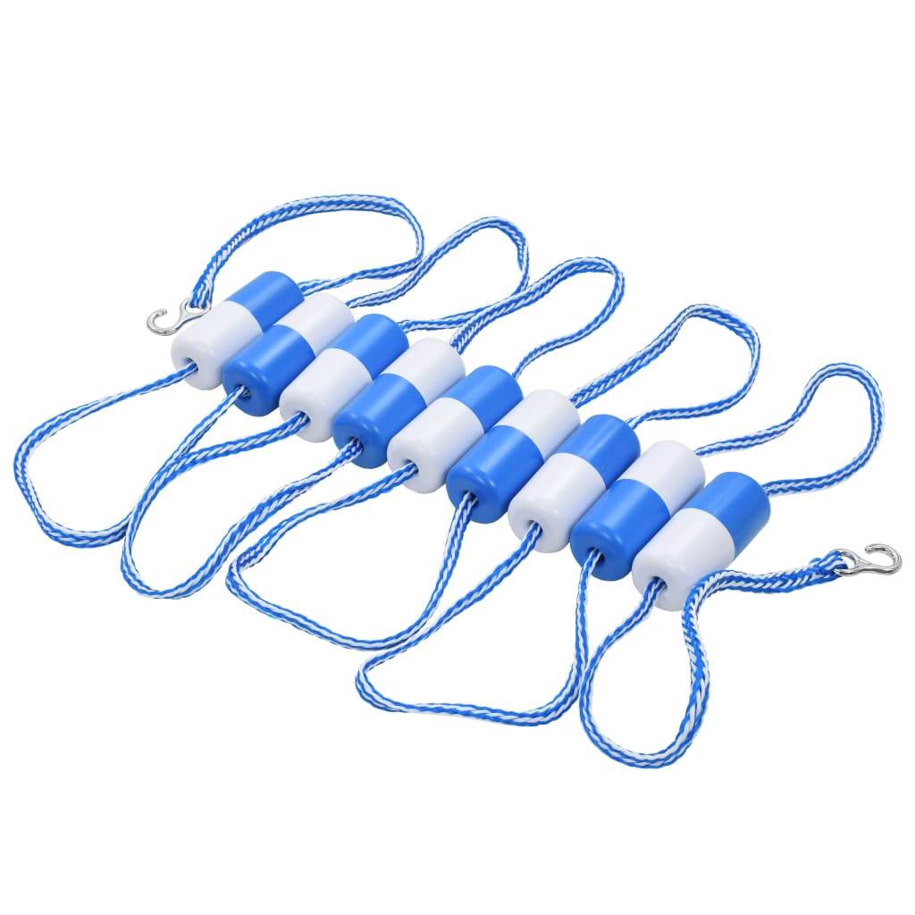 Blue and white plastic floating discs on a 19.7-foot rope with anchor hooks for pool lane division.