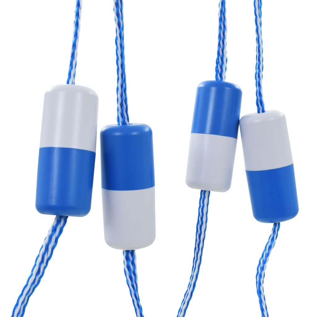 19.7-foot blue and white plastic swimming pool safety divider rope with floating discs.