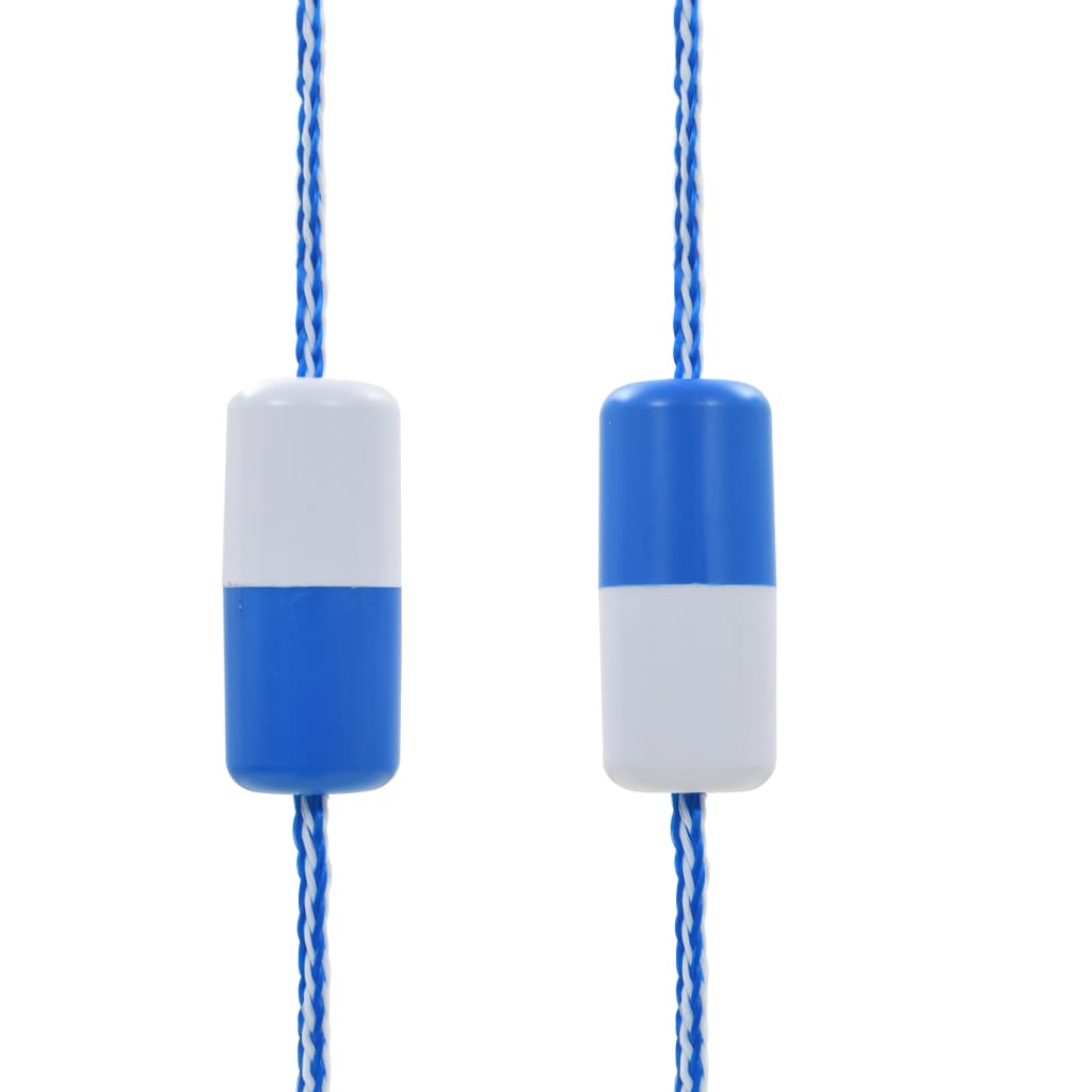 Blue and white plastic swimming pool safety divider rope, 19.7 feet long with floating discs.