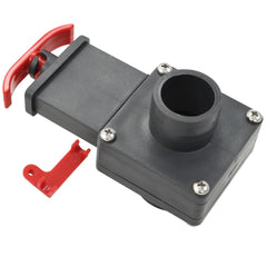 Two 1.5-inch black ABS pool gate valves with red handles and locking clips.