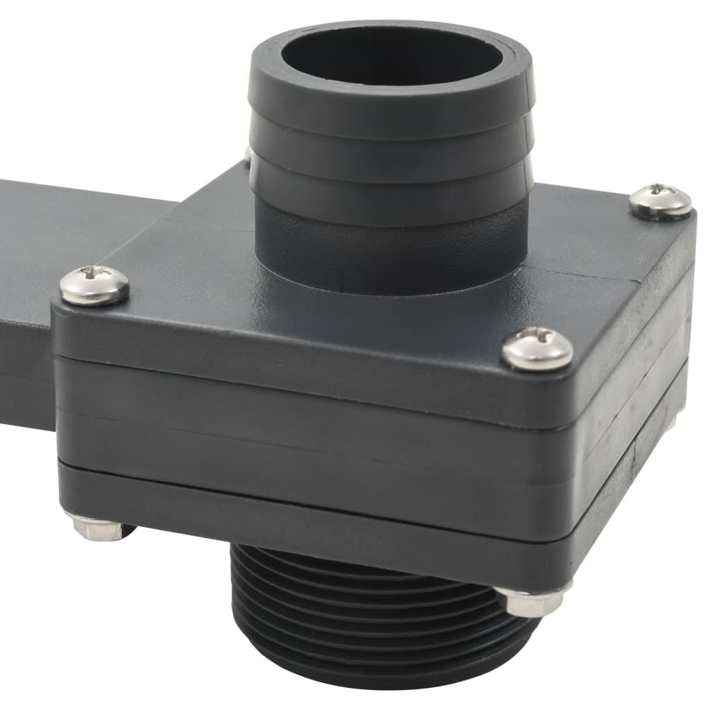 Black ABS pool gate valve with 1.5-inch barbed fitting and threaded port.